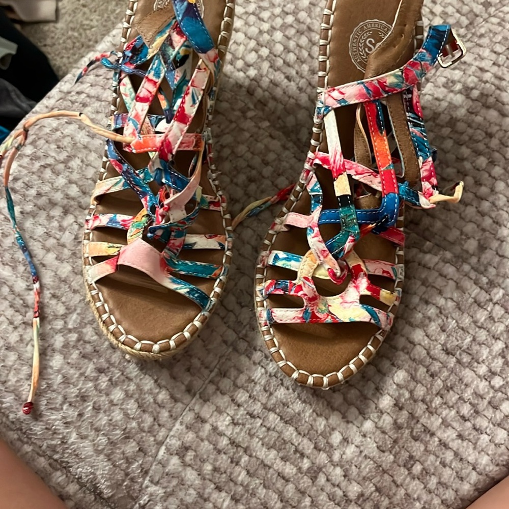 Colorful tye dye boho wedges